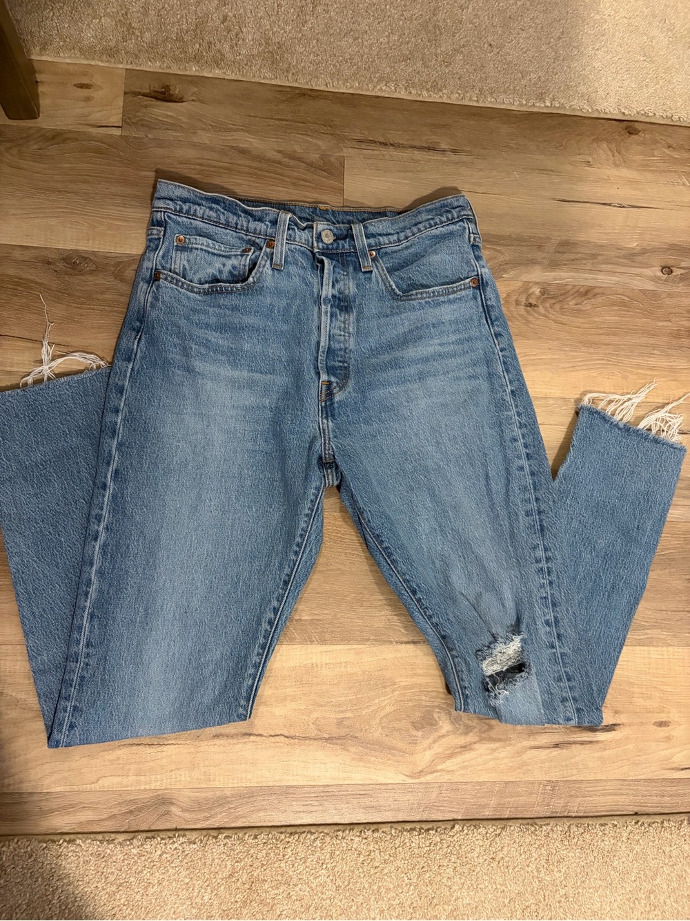 Levi's 501 Skinny High Rise Distressed Jeans Custom Raw Hem Size 30